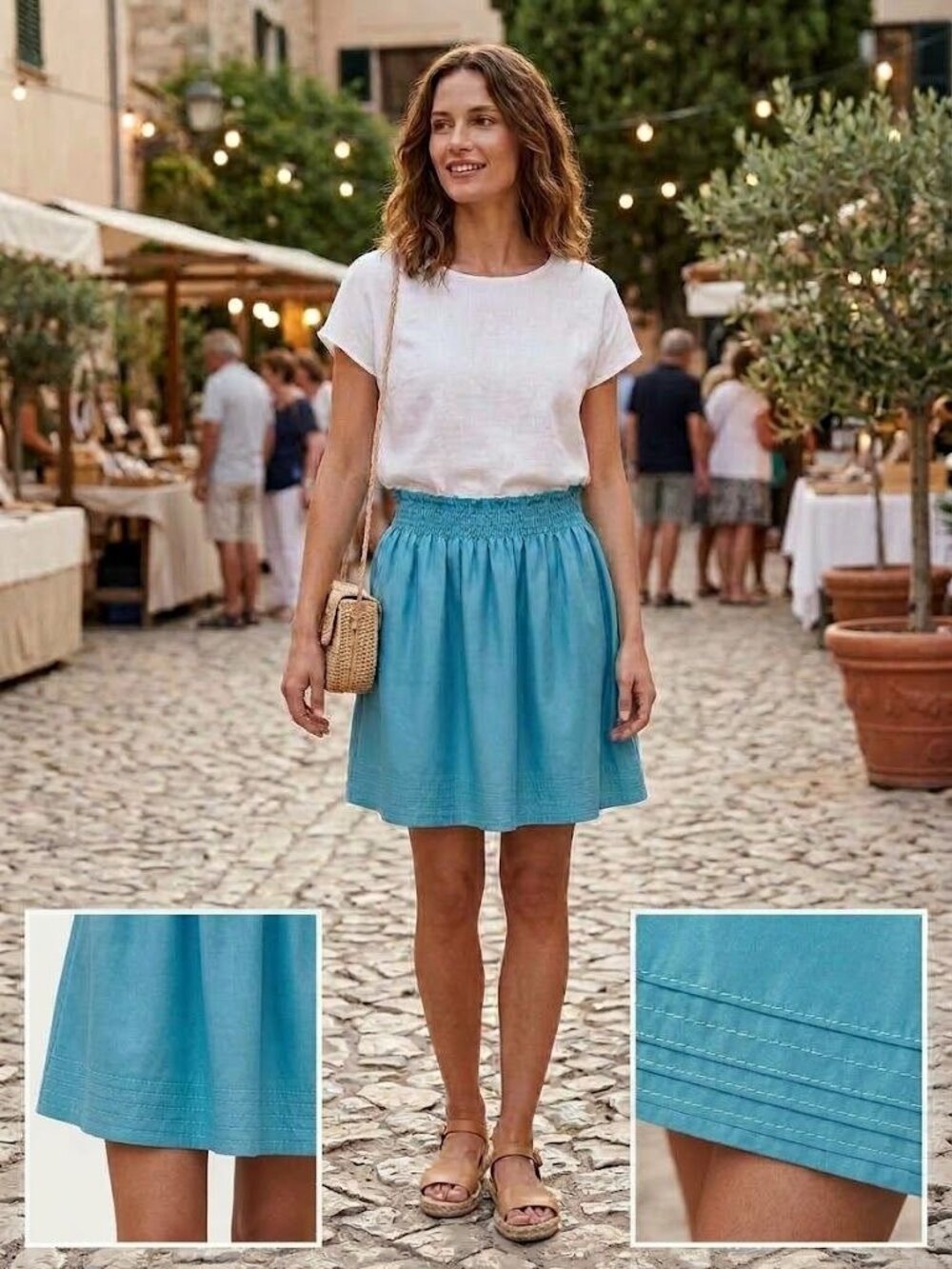 Ecote Blue Elastic Waist A-Line Skirt Junior Medium 100% Polyester Lightweight &